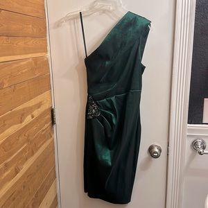 Gorgeous Satin Deep Green One Shoulder Dress with interior lining